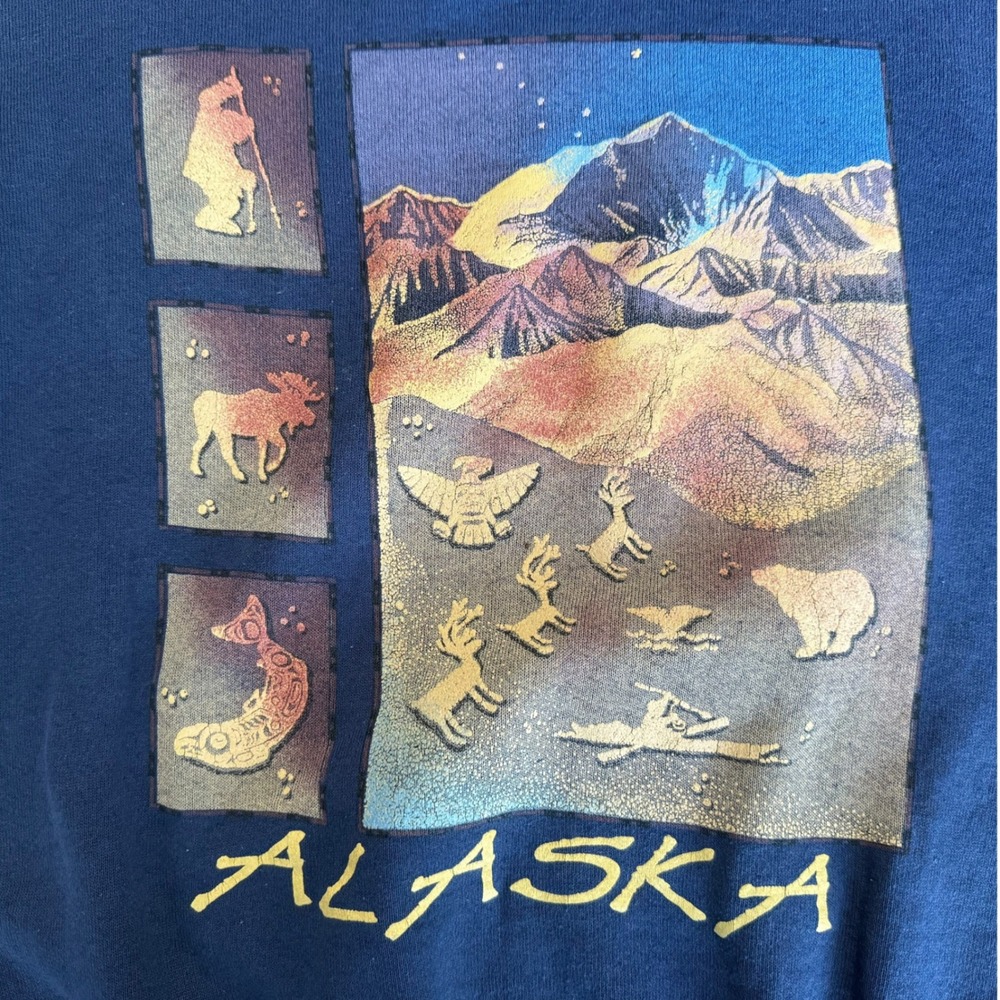 VTG Fruit of the Loom Alaska Graphic Sweatshirt Blue Crewneck Wildlife Size M - Picture 3 of 10